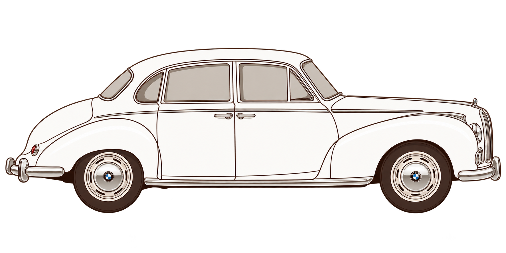 Illustration des weißen BMW 502 V8 in Seitenansicht